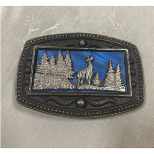 Pewter CIl New York Deer Scene Belt Buckle
